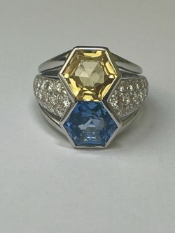 Sapphire, Yellow Sapphire and Diamond Ring