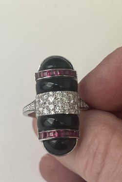 Unusual Onyx, Diamond & Ruby Ring