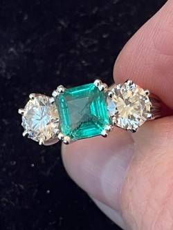 Fine Emerald , Diamond Three Stone Ring