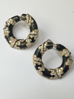 Enamel and Diamond Hoop Earrings