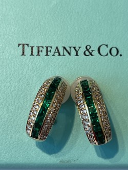 Tiffany Emerald & Diamond Hoop Earrings