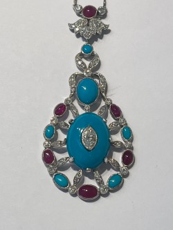 Turquoise , Ruby & Diamond Pendant
